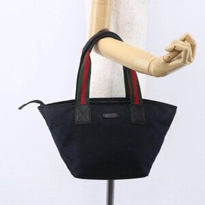 GUCCI GG Canvas Web Sherry Line Hand Bag Black Red 131228 Auth ep12019